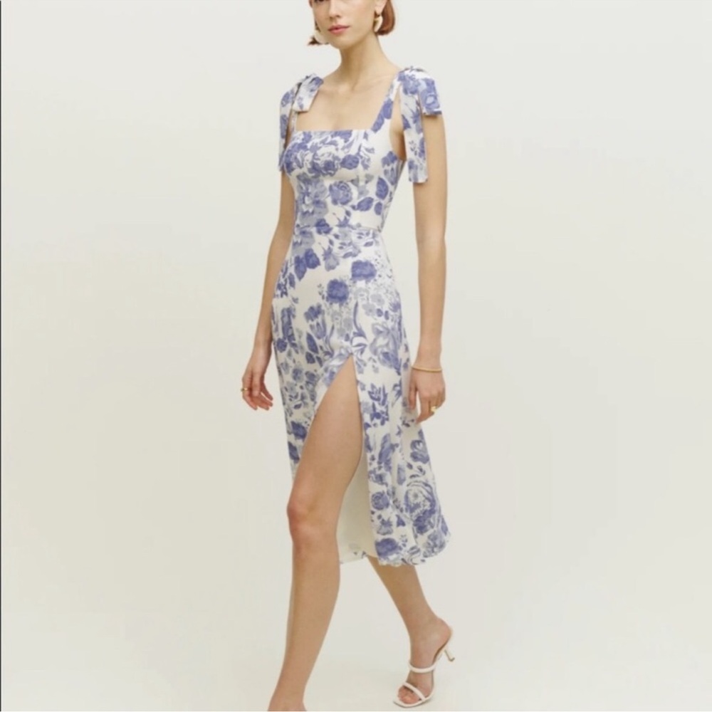 Reformation Blue and White Floral Midi Dress